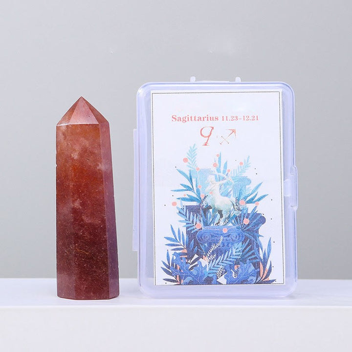 Olivenorma Natural Crystal Wands Pillar Twelve Constellation Set Ornament - Sagittarius-Strawberry Quartz - image 17