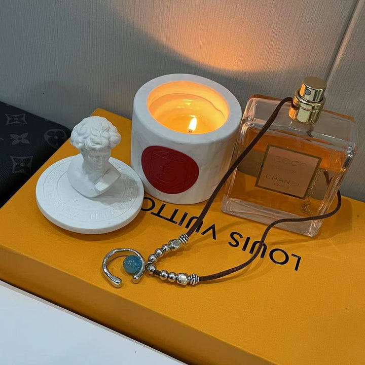 Olivenorma Aquamarine Half Ring Pendant Leather Rope Necklace - image 2