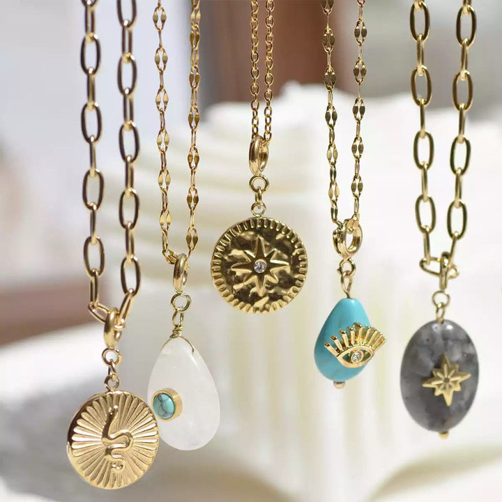 Olivenorma Geometric Round Or Water Drop Crystal Gold Pendant Necklace - image 0