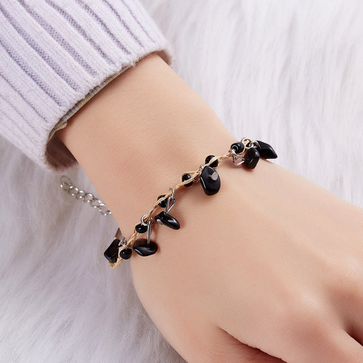 Olivenorma Amethyst Tiger Eye Obsidian Tassel Gravel Braided Bracelet - image 9