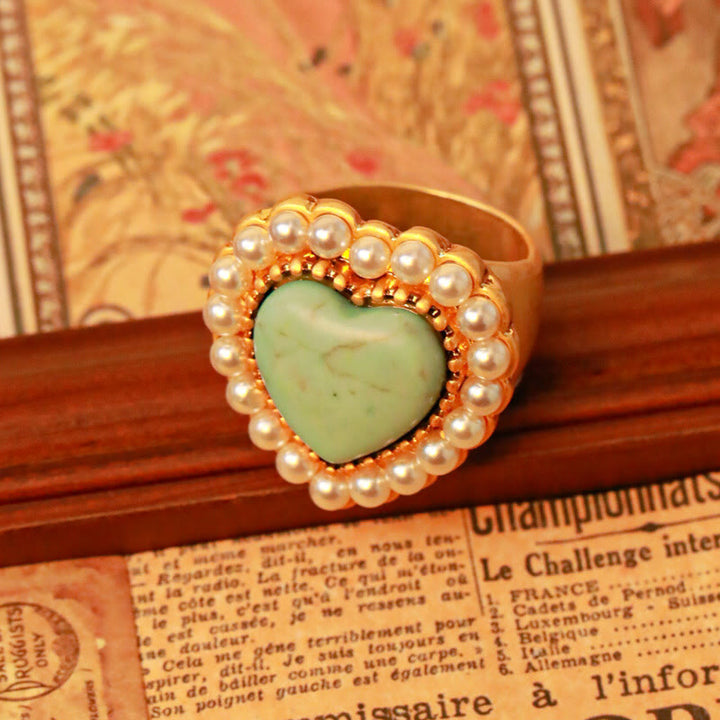 Olivenorma Turquoise Pearl Heart Shape Adjustable Ring - image 2