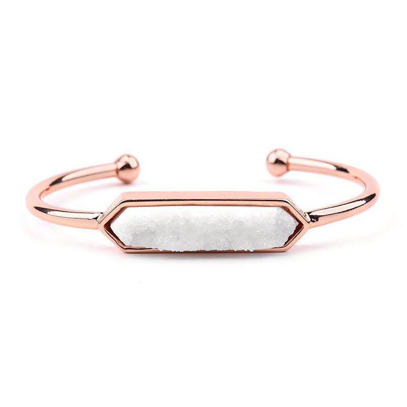Olivenorma Natural Crystal Cluster Metal Copper Cuff Bracelet - Clear Crystal - Rose Gold - image 29