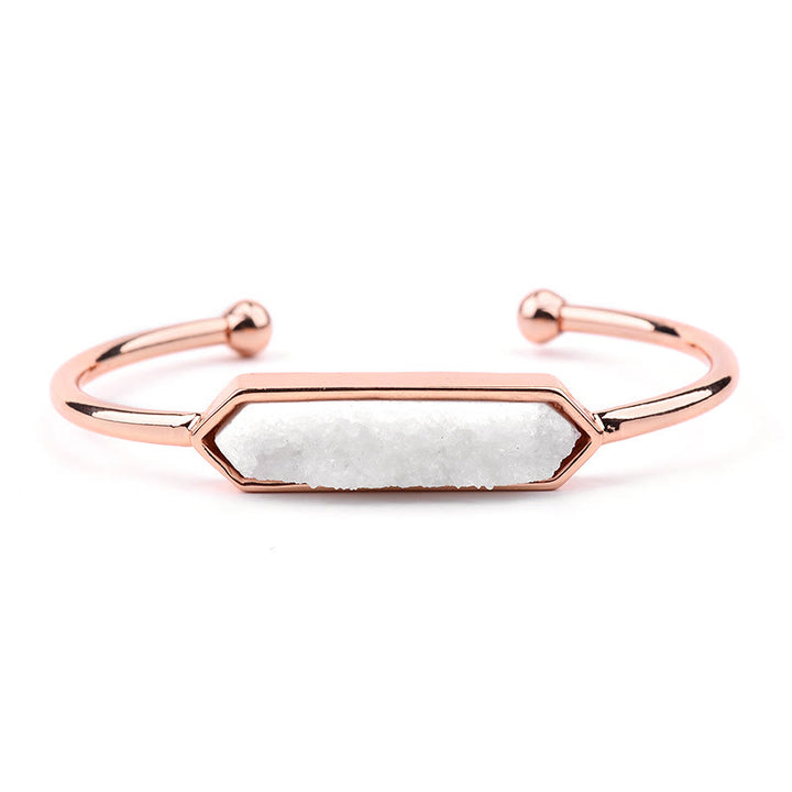 Olivenorma Natural Crystal Cluster Metal Copper Cuff Bracelet - Clear Crystal - Rose Gold - image 29