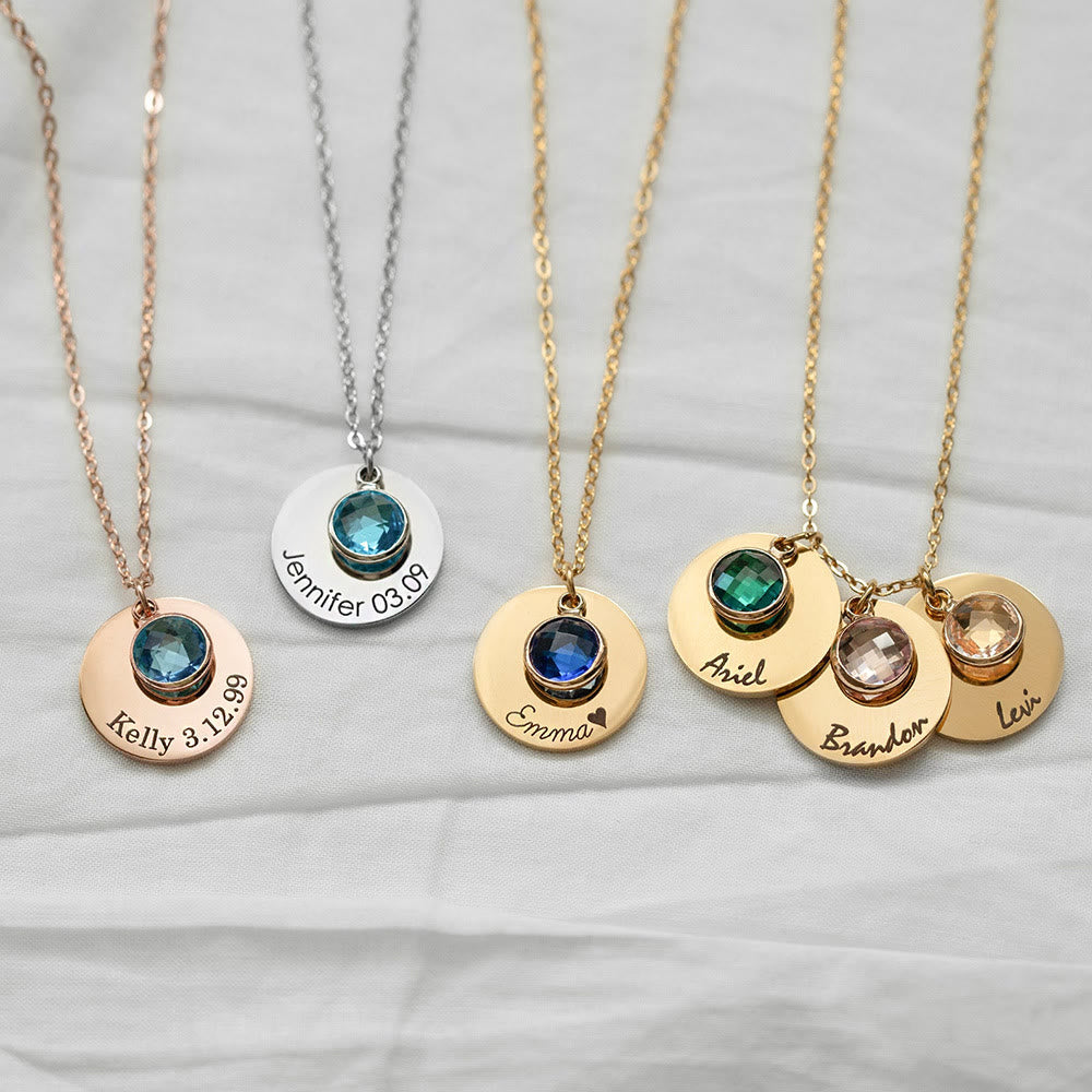 Olivenorma Personalized Name Mothers Day Circle Engrave Necklace - Rose Gold - 4 Birthstone - image 0