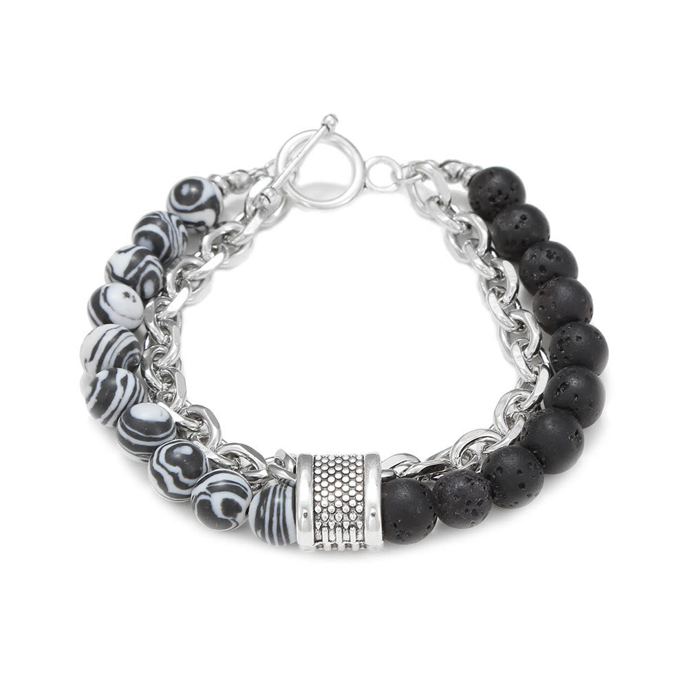 Olivenorma Punk Frosted Stone Combination Geometric Shape Men Bracelet - White Malachite&Black Onyx - image 17