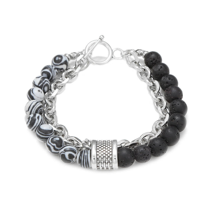 Olivenorma Punk Frosted Stone Combination Geometric Shape Men Bracelet - White Malachite&Black Onyx - image 17