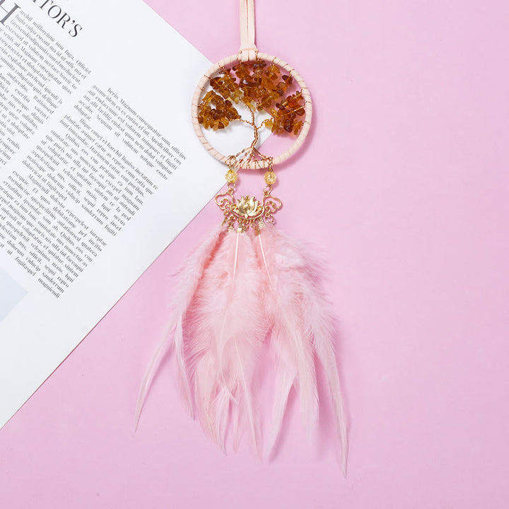 Olivenorma Agate Tree Of Life Lotus Pink Feather Dream Catcher - image 1
