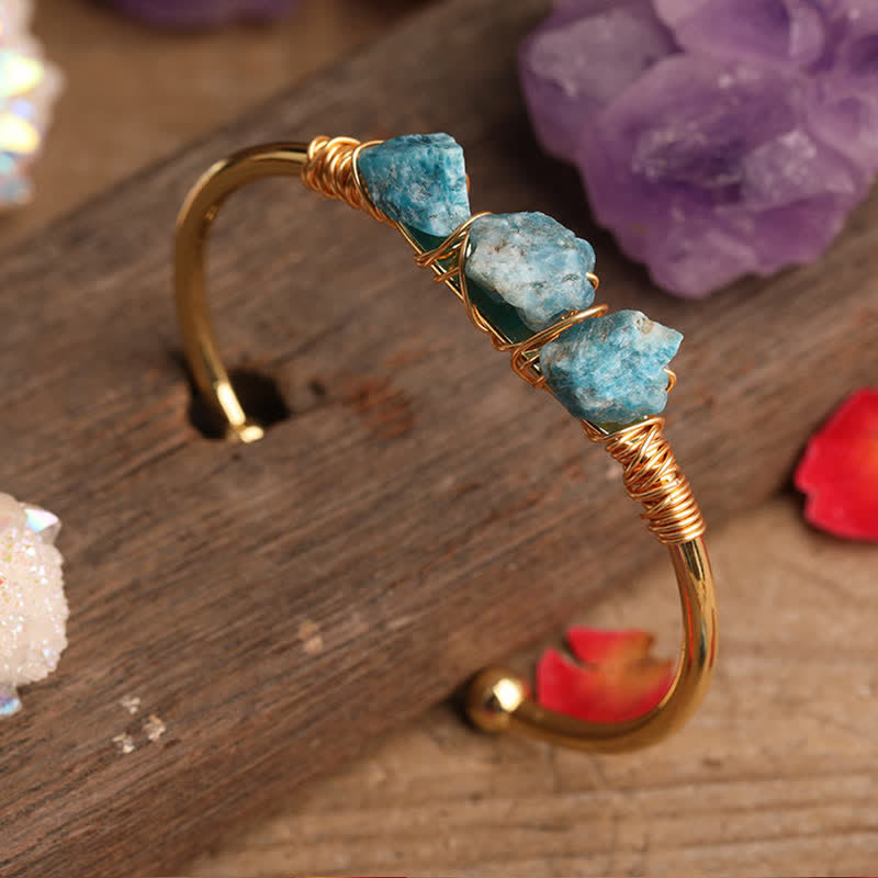 Olivenorma  Vintage Raw Crystal Gemstone Bracelet - Blue Apatite - image 8