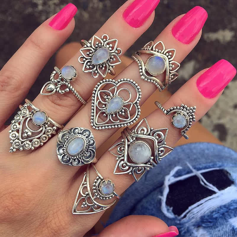 Olivenorma Vintage Moonstone 9 - Piece Ring Set - Moonstone - image 0