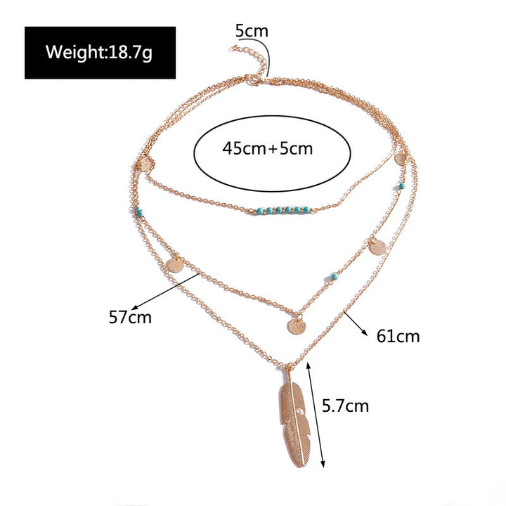 Olivenorma Turquoise Leaf Pendant Three Layer Necklace - image 11