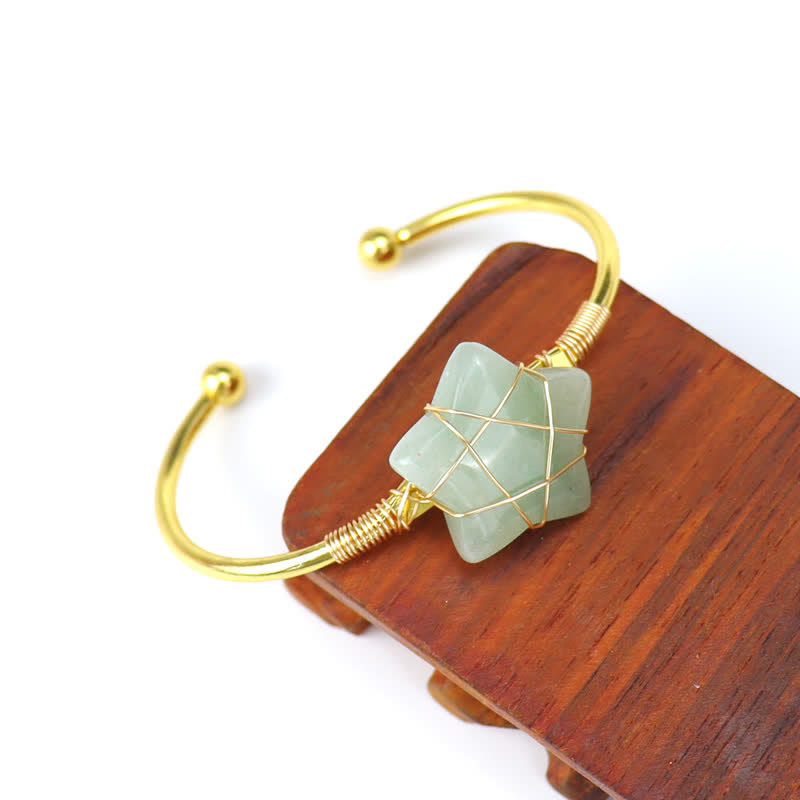 Olivenorma Gold Wire Wrapped Star Shape Gemstone Bracelet - Green Aventurine - image 8