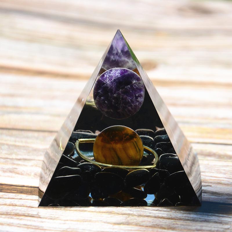 Amethyst Sphere With Obsidian Tiger Eye Orgone Pyramid - image 5