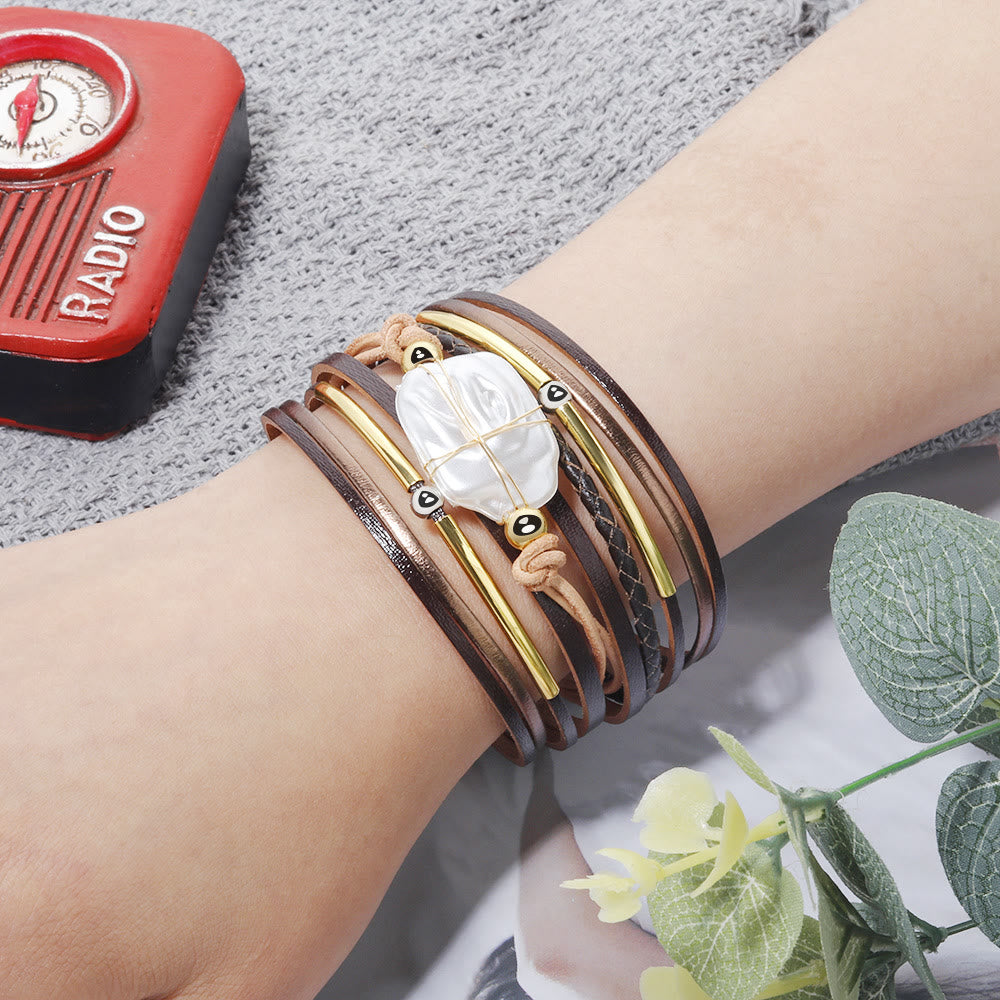 Olivenorma Natural Freshwater Pearl Braided Leather Bracelet - image 1