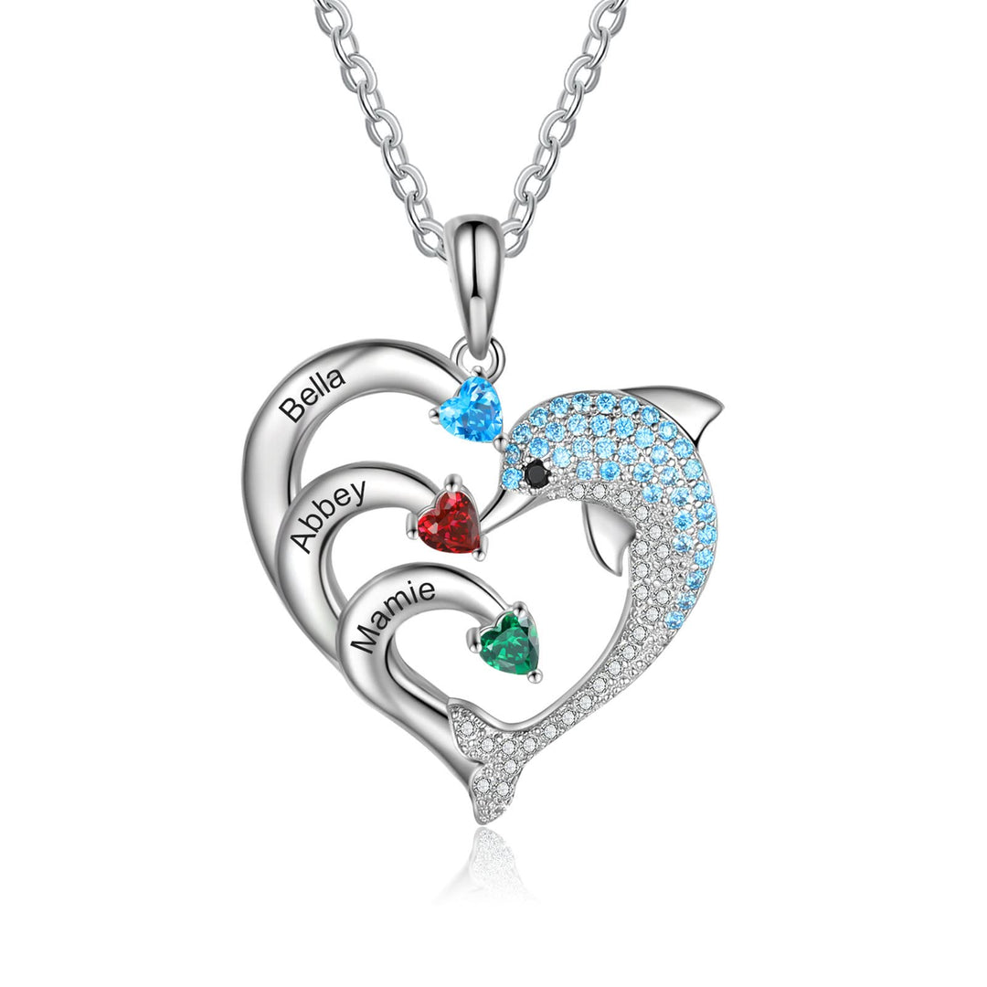Olivenorma Heart Dolphin Necklace Engraved Stone Pendant Necklace - image 0