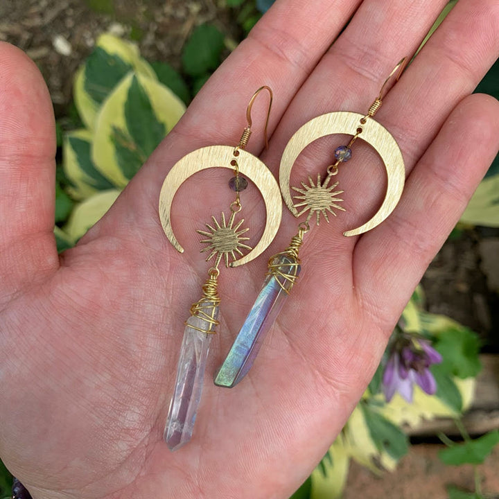 Olivenorma Crescent and Star Irregular Crystal Earrings - Moonstone&Golden moon - image 0