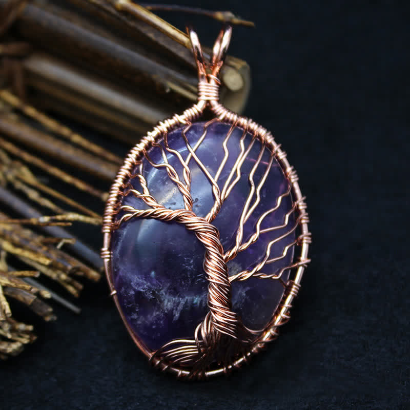 Olivenorma Oval Tiger Eye Tree Of Life Gemstone Necklace - Amethyst - image 20