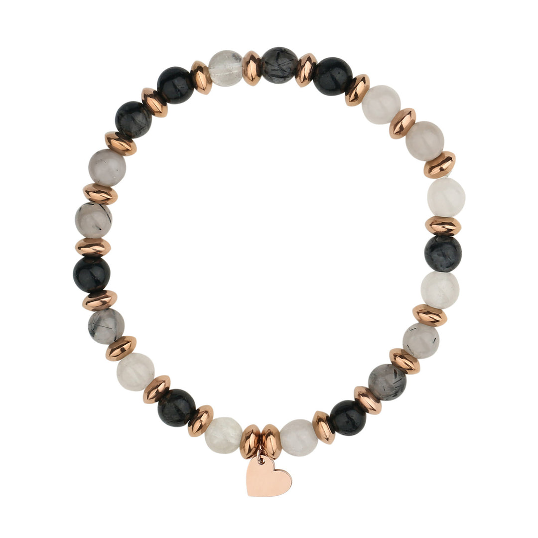 Olivenorma Natural Crystal Beaded Metal Heart Piece Pendant Bracelet - Black Quartz Rutilated - image 11