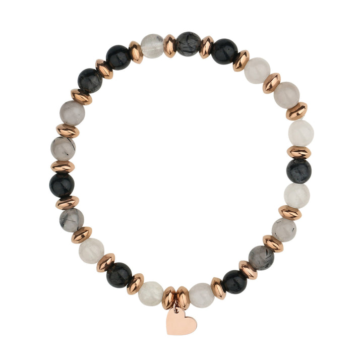 Olivenorma Natural Crystal Beaded Metal Heart Piece Pendant Bracelet - Black Quartz Rutilated - image 11