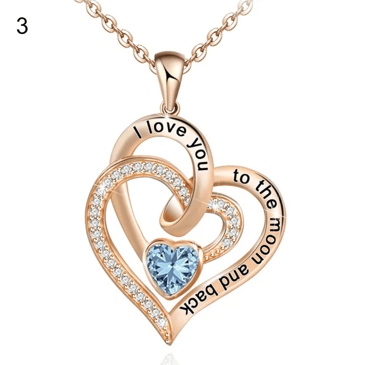 Olivenorma Hearts and Hearts Birthstone Necklace - Rosegold - March - image 6