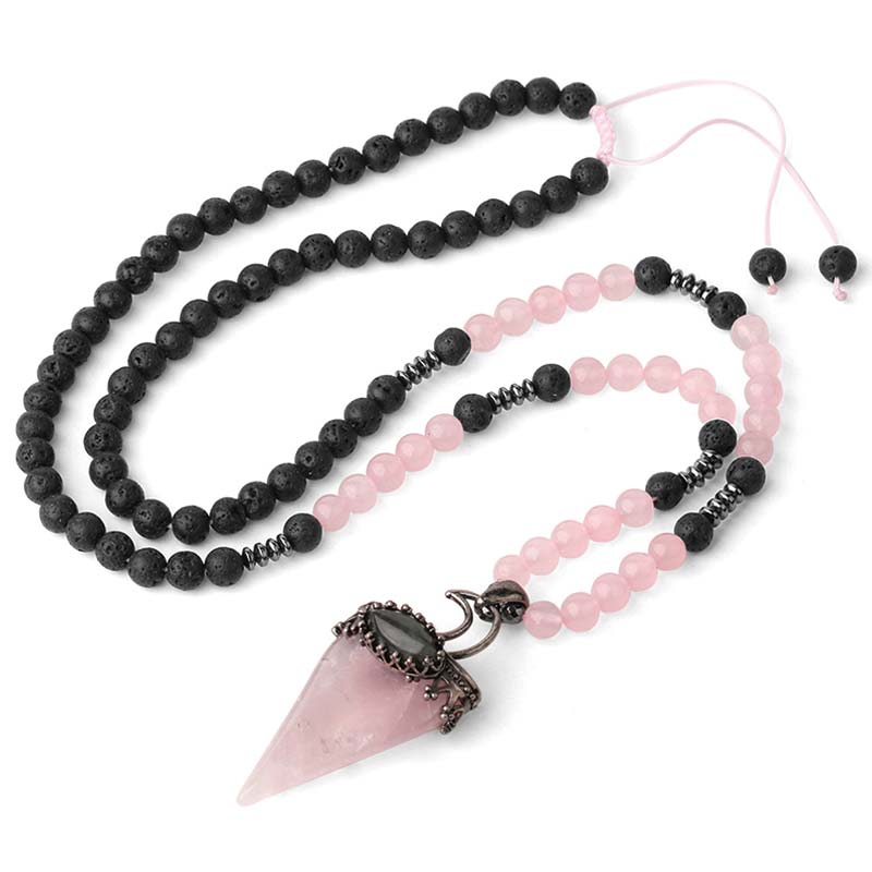 Olivenorma Natural Stone Prismatic Meditation Beaded Necklace - Pink Crystal - image 5