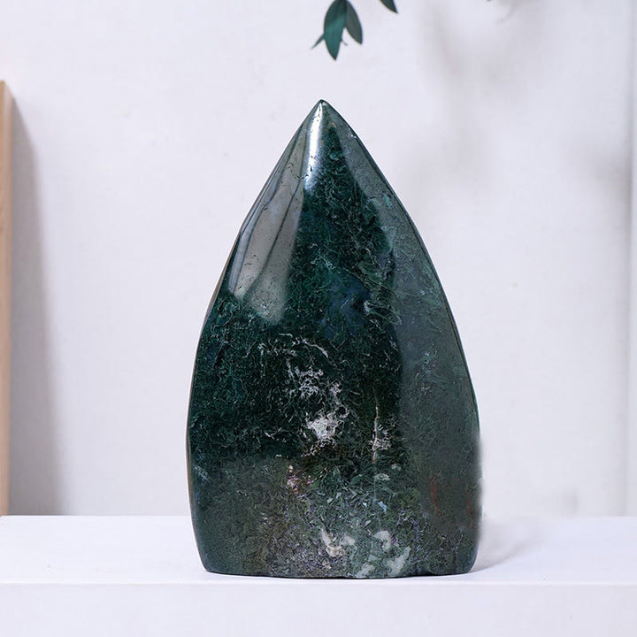 Olivenorma Natural Crystal Flame Shaped Ornaments Gemstone Decoration - Moss Agate - Approx  400-500g - image 21