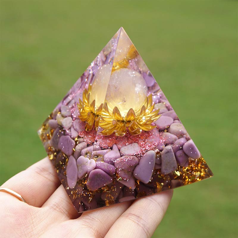 Olivenorma Lepidolite With Rose Quartz Healing Orgone Pyramid - image 2