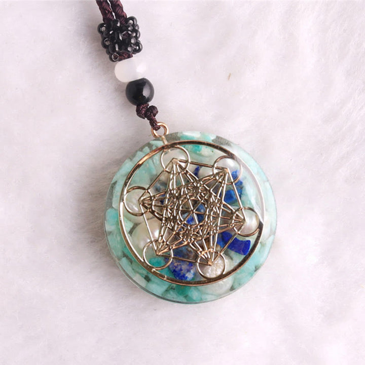 Olivenorma Amazonite Lapis Lazuli Pearl Metatron's Cube Pendant Necklace - Amazonite&Lapis Lazuli&Pearl - image 0