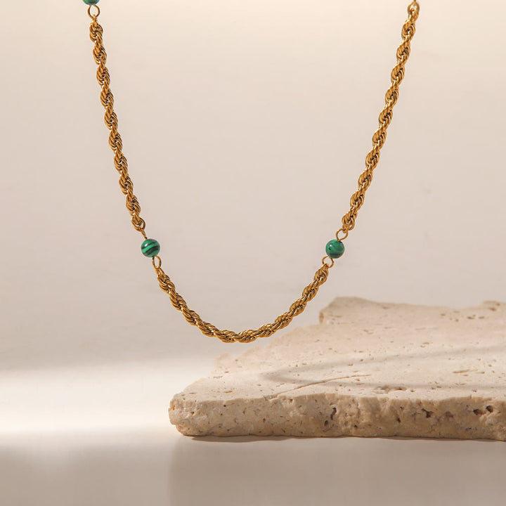 Olivenorma Natural Malachite Beaded Clavicle Twist Necklace - image 2
