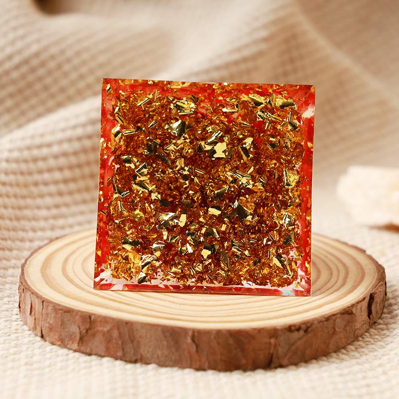Olivenorma Clear Quartz With Red Coral Hamsa & Evil Eye Orgone Pyramid - image 5
