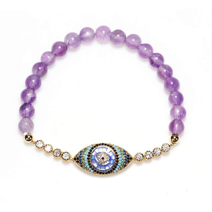 Olivenorma Amethyst Evil Eye Symbol Healing Bracelet - image 1
