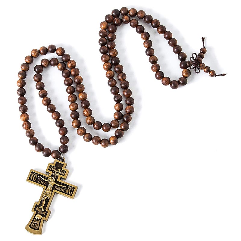 Olivenorma Cross Pendant Wooden Beads Rosary Necklace - image 5