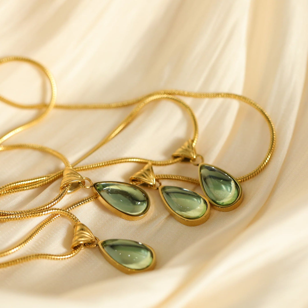 Olivenorma Drop Shape Green Aventurine Aquamarine Pendant Necklace - image 3
