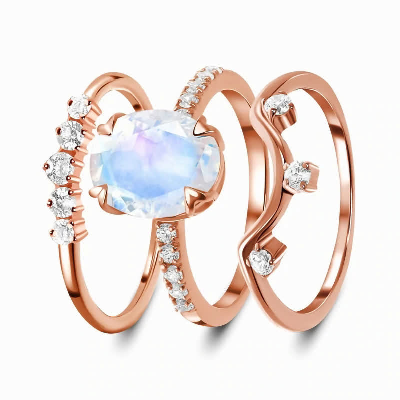 Olivenorma Natural Crystal Moonstone Creative 3 - Piece Ring - image 2