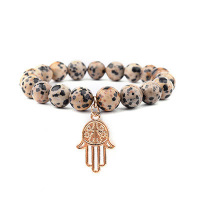 Olivenorma Natural Dalmatian Jasper Obsidian Hamsa Pendant Bracelet - Dalmatian Jasper&Hamsa - image 5