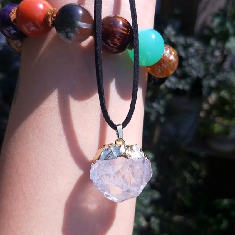Olivenorma Natural White Crystal Square Star Bound Pendant - Round Gold Edging - image 3