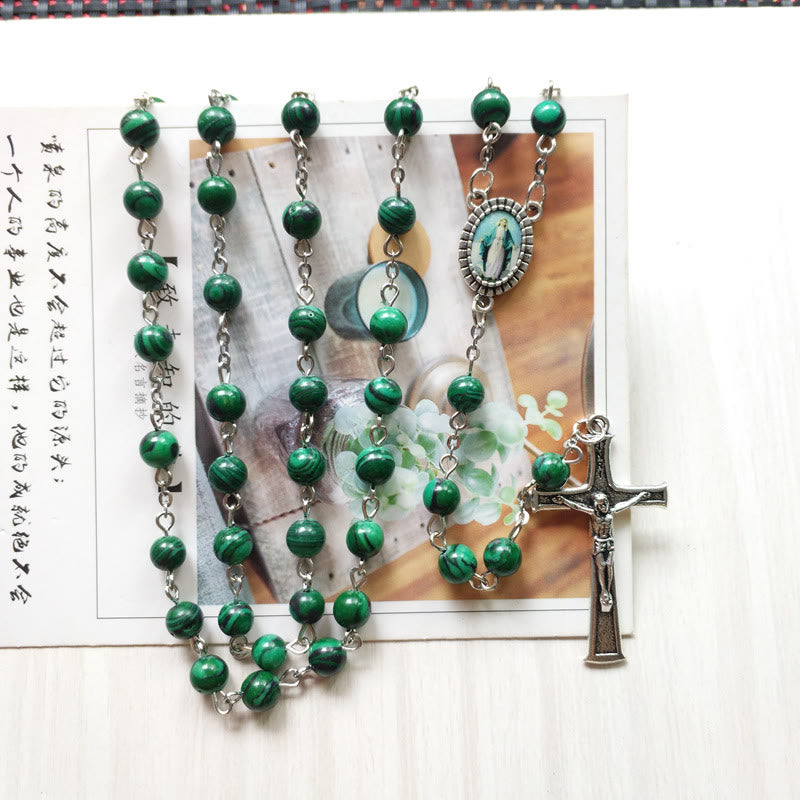 Olivenorma Malachite 6cm Bead Rosary Cross Pendant Necklace - image 3