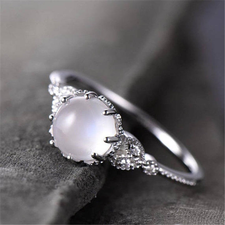 Olivenorma Round Moonstone Opal White Zircon Ring - image 4