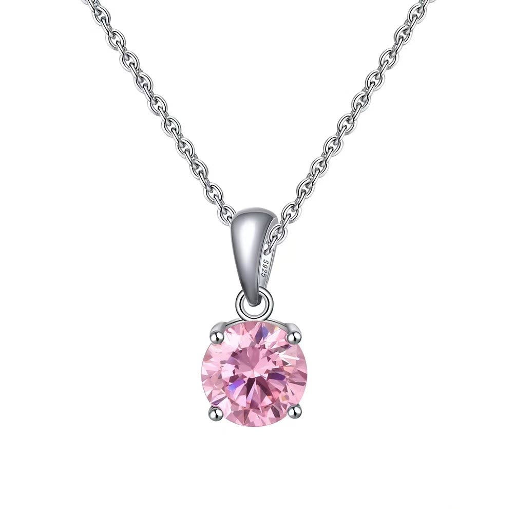 Olivenorma Multicolor Zircon Gemstone Four Claw Pendant Necklace - Pink Zircon - image 5