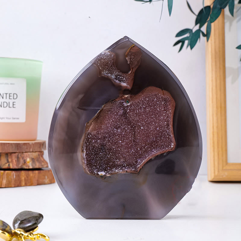 Olivenorma Natural Crystal Flame Shaped Ornaments Gemstone Decoration - Agate Amethyst Geode - Approx 500-600g - image 18