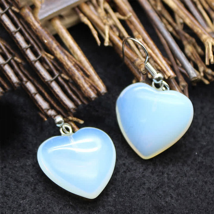 Natural Crystal Heart Healing Earrings - Opal - image 2