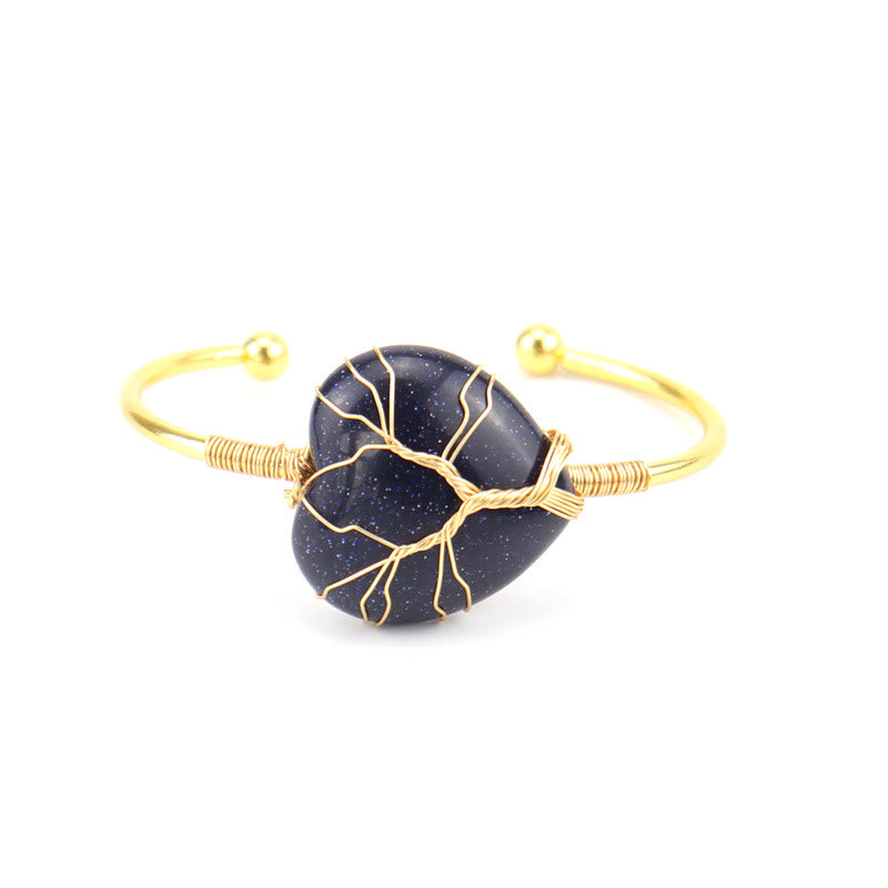 Olivenorma Gold Copper Wire Wrapped Natural Heart Shape Crystal Bracelet - Blue Sandstone - image 21
