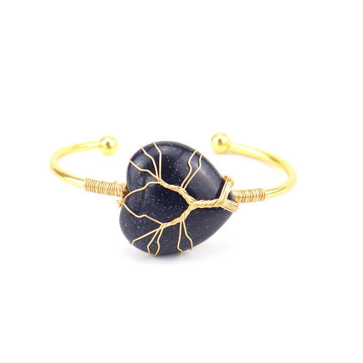 Olivenorma Gold Copper Wire Wrapped Natural Heart Shape Crystal Bracelet - Blue Sandstone - image 21
