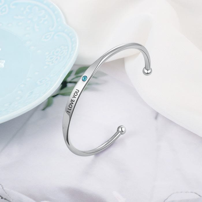 Olivenorma Custom Personalised Bangle Engraving Birthstone Bracelet - image 1