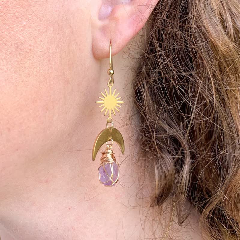 Rising Sun Moon Amethyst Witch Earring Necklace - image 1