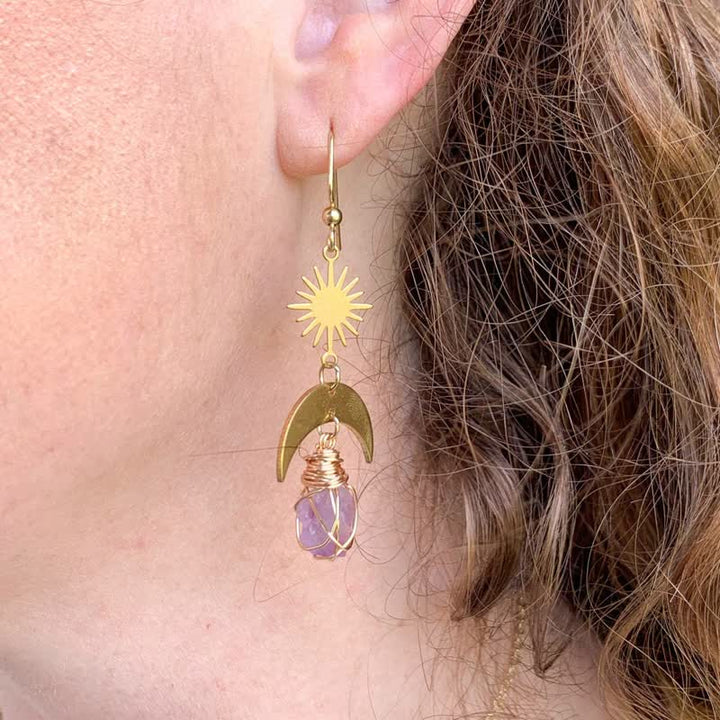 Rising Sun Moon Amethyst Witch Earring Necklace - image 1
