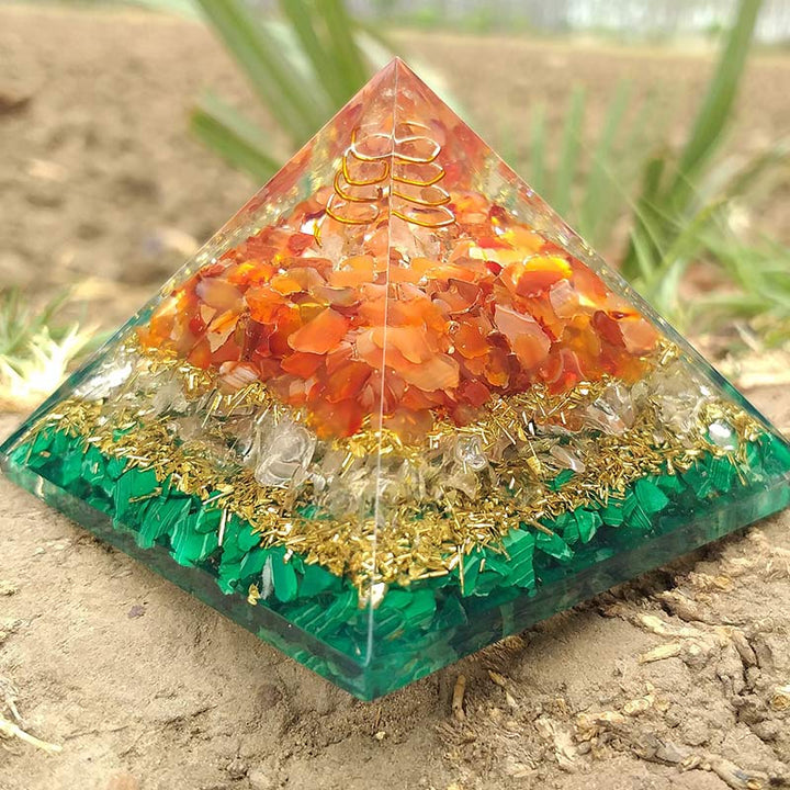 Olivenorma Clear Quartz Pillar With Malachite Orgone Pyramid - image 2