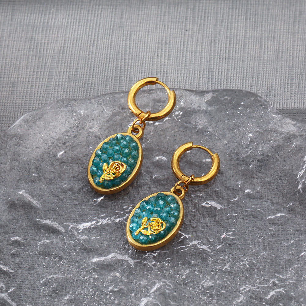 Olivenorma Paraiba Tourmaline Crushed Rose Oval Drop Earrings - image 4
