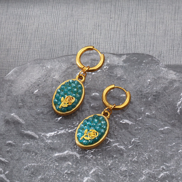 Olivenorma Paraiba Tourmaline Crushed Rose Oval Drop Earrings - image 4