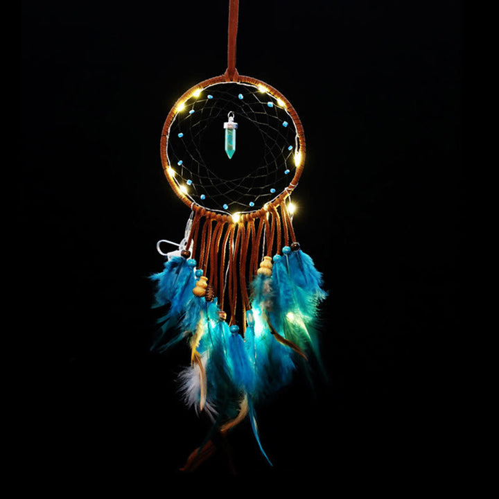 Olivenorma Turquoise Handmade Traditional Feather Dream Catcher - With Lights - image 9