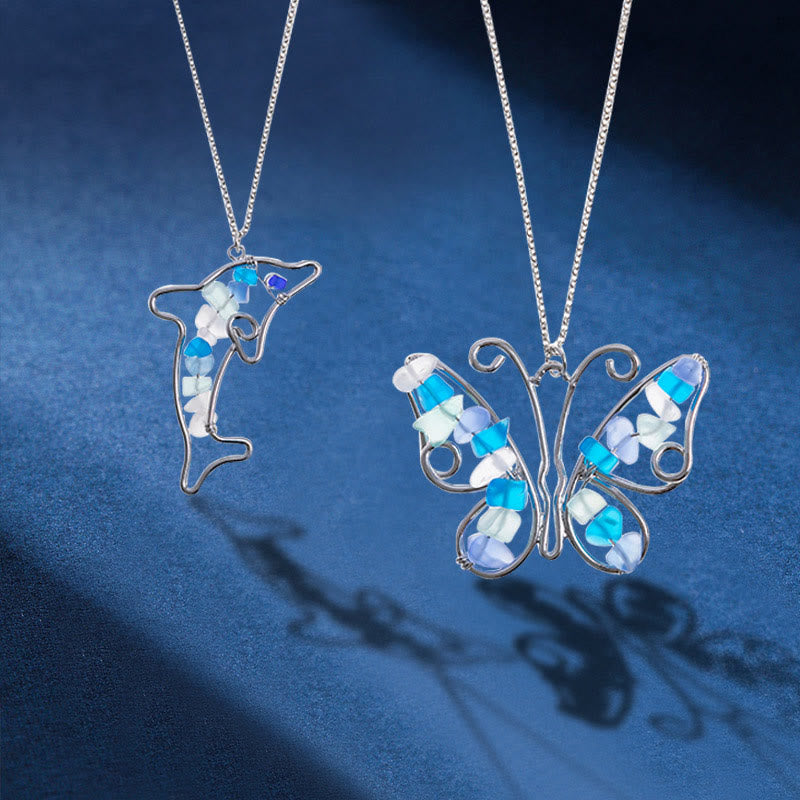 Olivenorma Butterfly & Dolphin Sea Glass Necklace - image 3